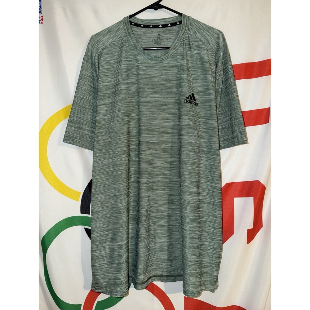 Adidas T Shirt Mens 2XL Green Activewear Tee Stretch Performance Aeroready